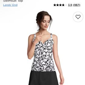 Lands End Womens Surplice Tankini Black Havana Floral Ruched Swim Size 18 W